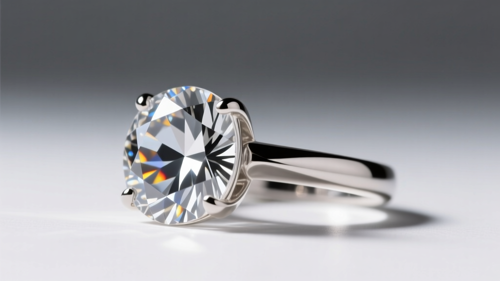 Side profile of a colorless moissanite solitaire ring in platinum, highlighting the pavilion depth and precise crown angles