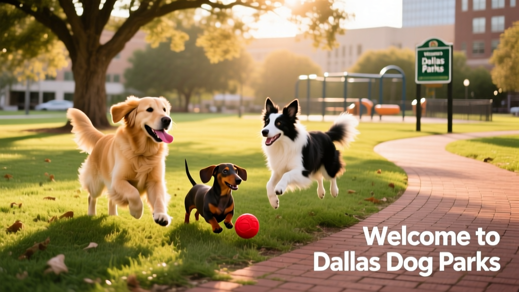 Three dogs play together in a sunny park.