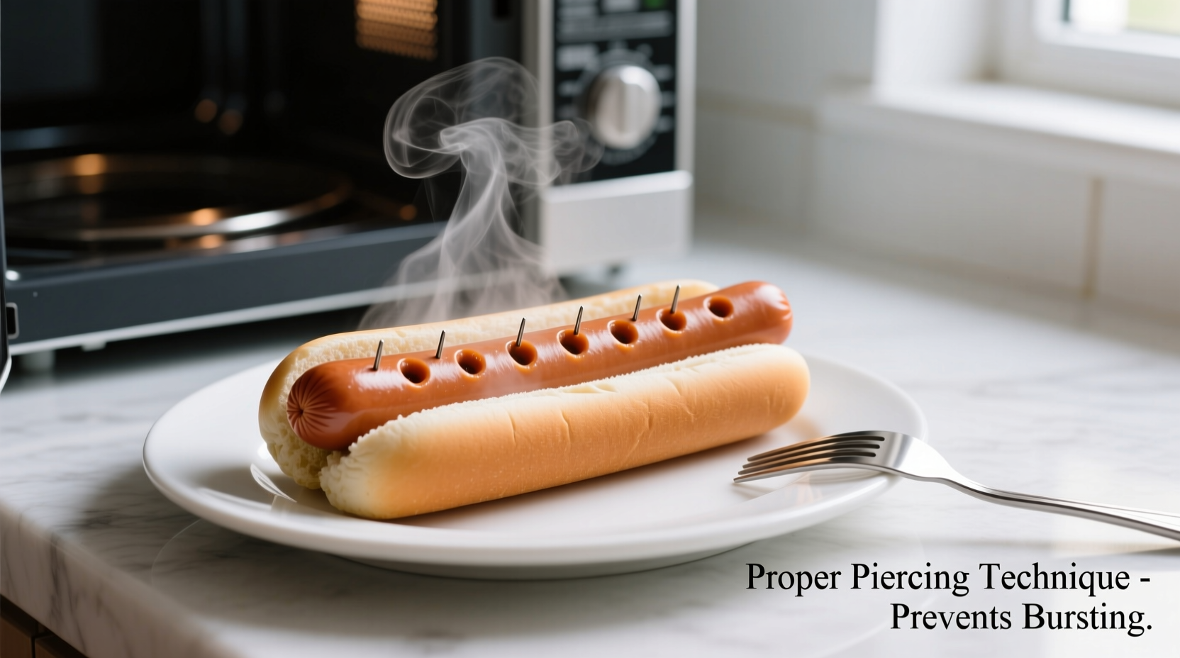 Microwaving hot dogs with proper piercing technique