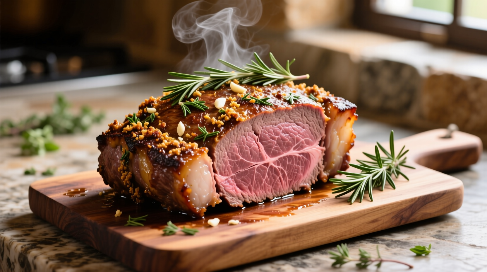 Perfectly cooked sirloin tip roast with herb crust