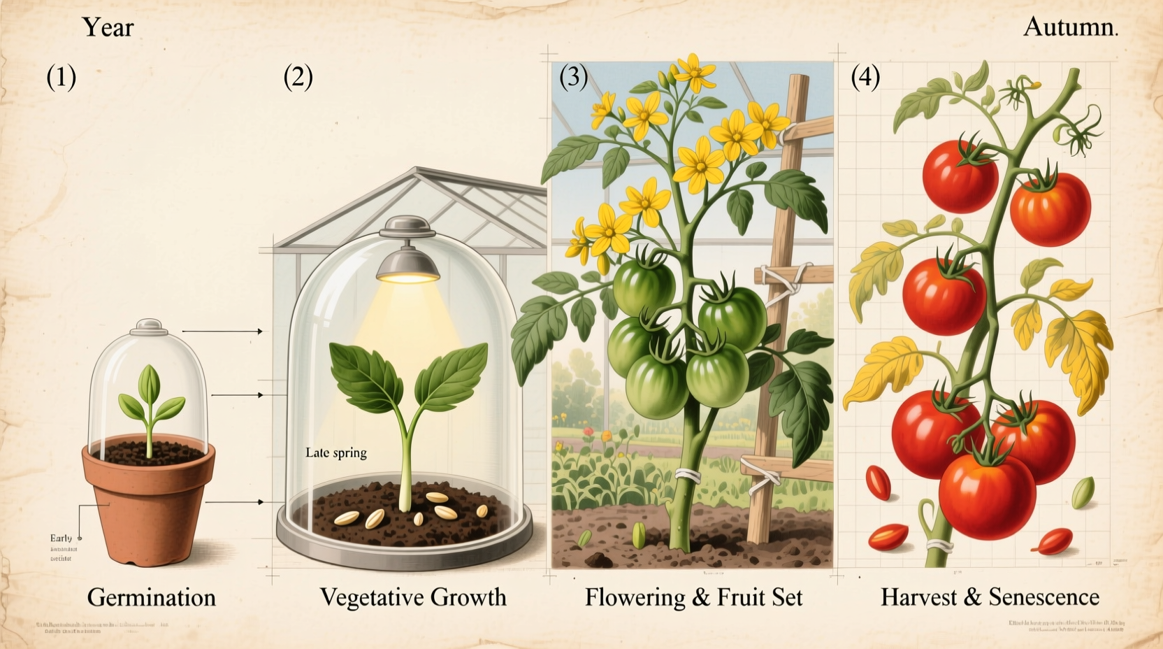 Tomato plant lifecycle showing annual growth pattern