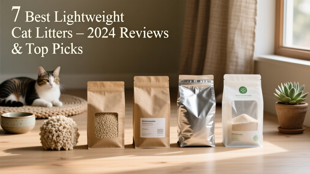 Side-by-side comparison of lightweight cat litter bags showing different textures and packaging