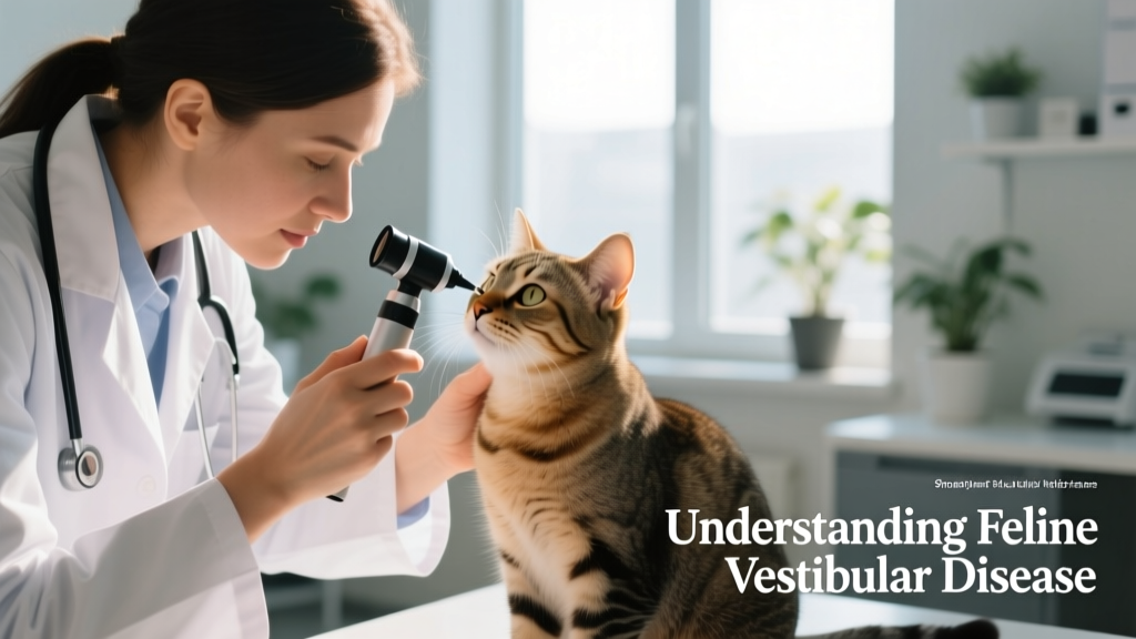 Veterinarian examining a cat’s ear with an otoscope during a routine checkup