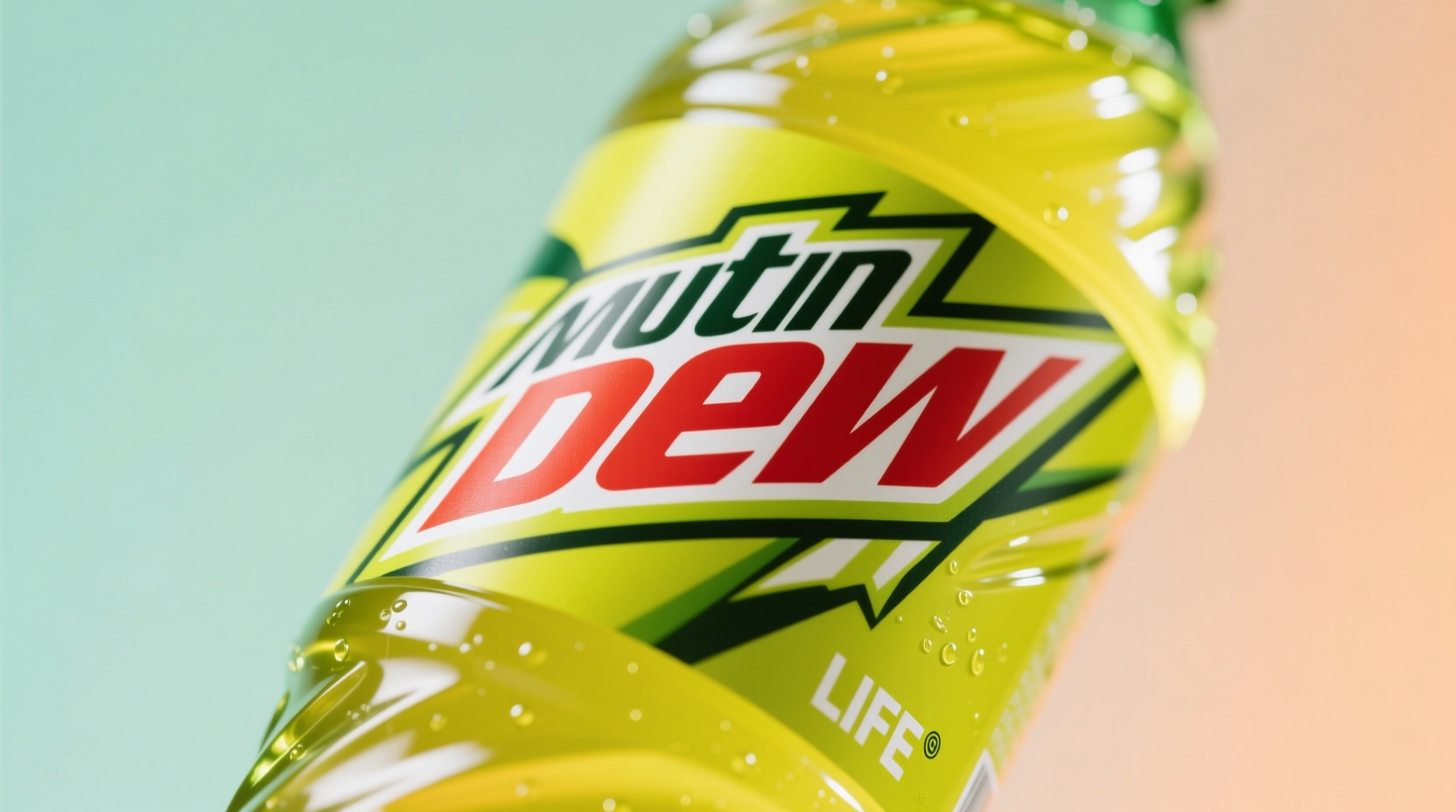 Close-up of Mountain Dew bottle showing vibrant yellow color