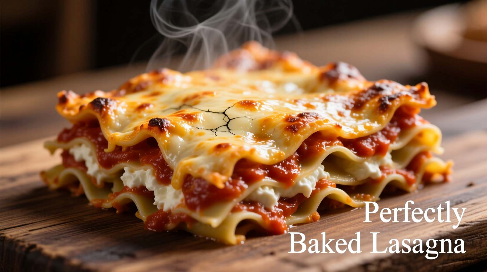 Perfectly baked lasagna with golden cheese topping