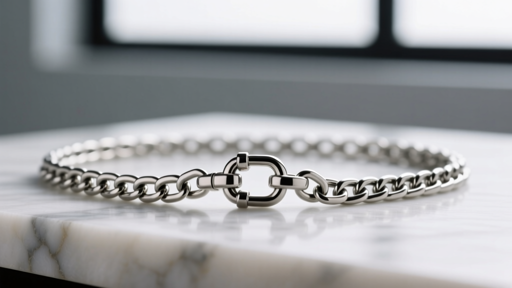 Close-up of a 1.5mm stainless steel box chain and a sturdy lobster clasp, demonstrating ideal thickness for daily pendant wear.