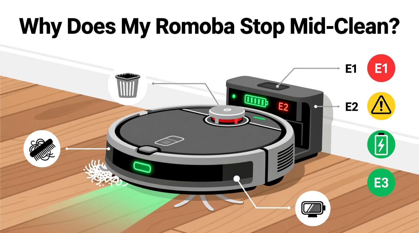 why does my roomba keep stopping mid clean common error codes