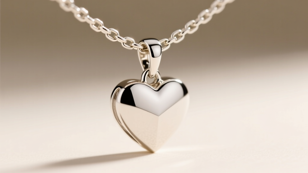 Close-up of a 1.2mm white gold box chain threading through a heart pendant bail, showing the laser-welded jump ring closure.