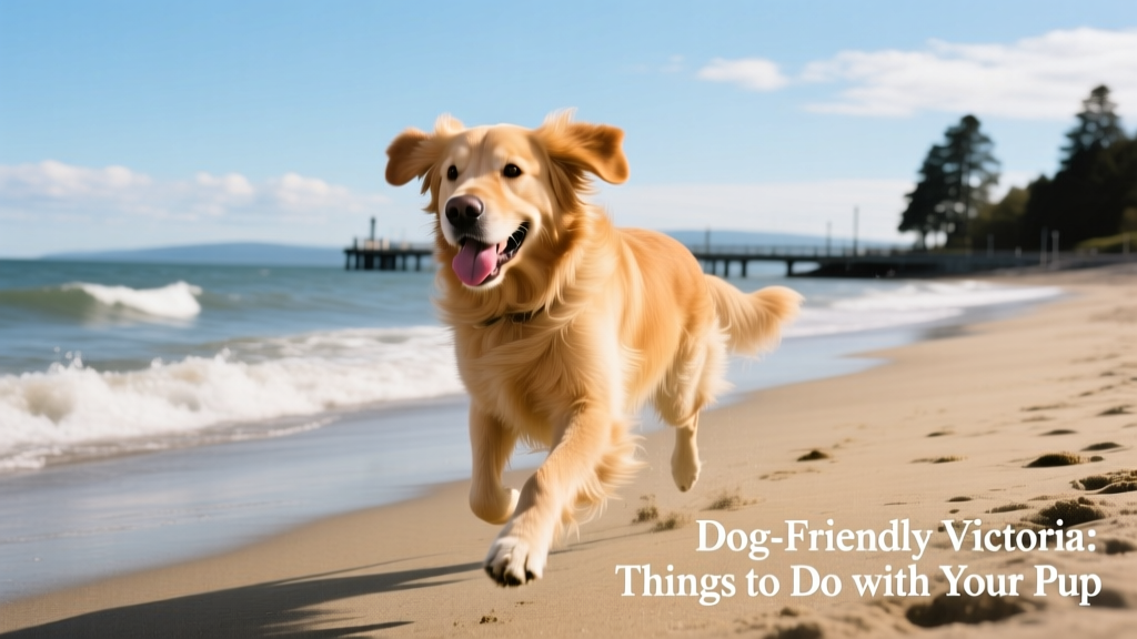 A golden retriever running along a sandy beach with gentle waves in the background