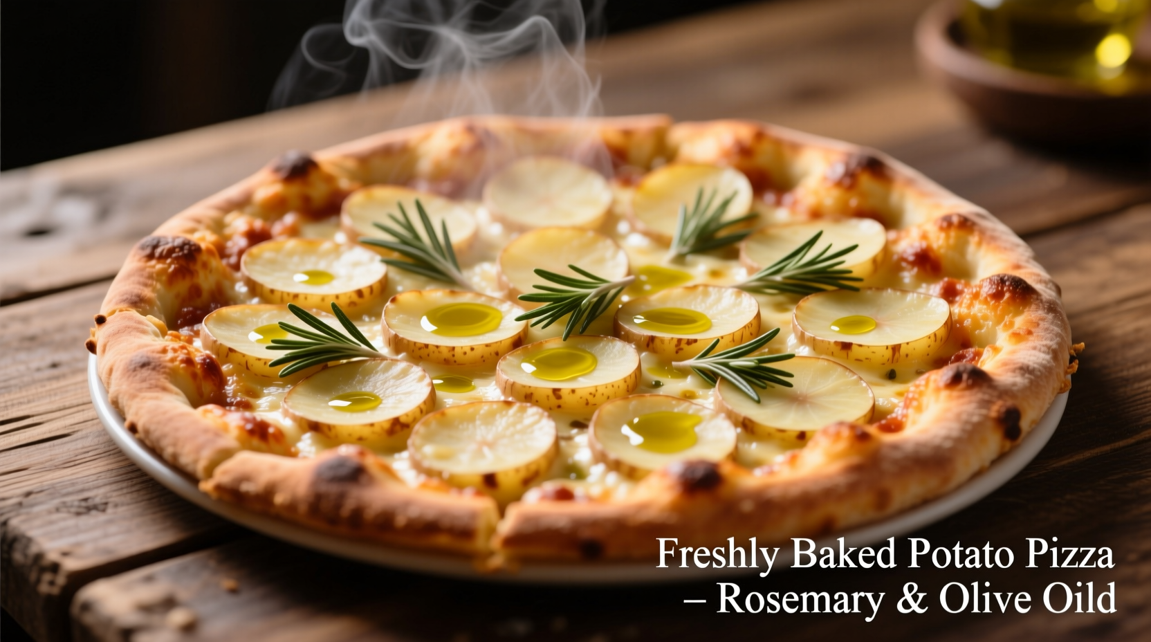 Freshly baked potato pizza with rosemary and olive oil