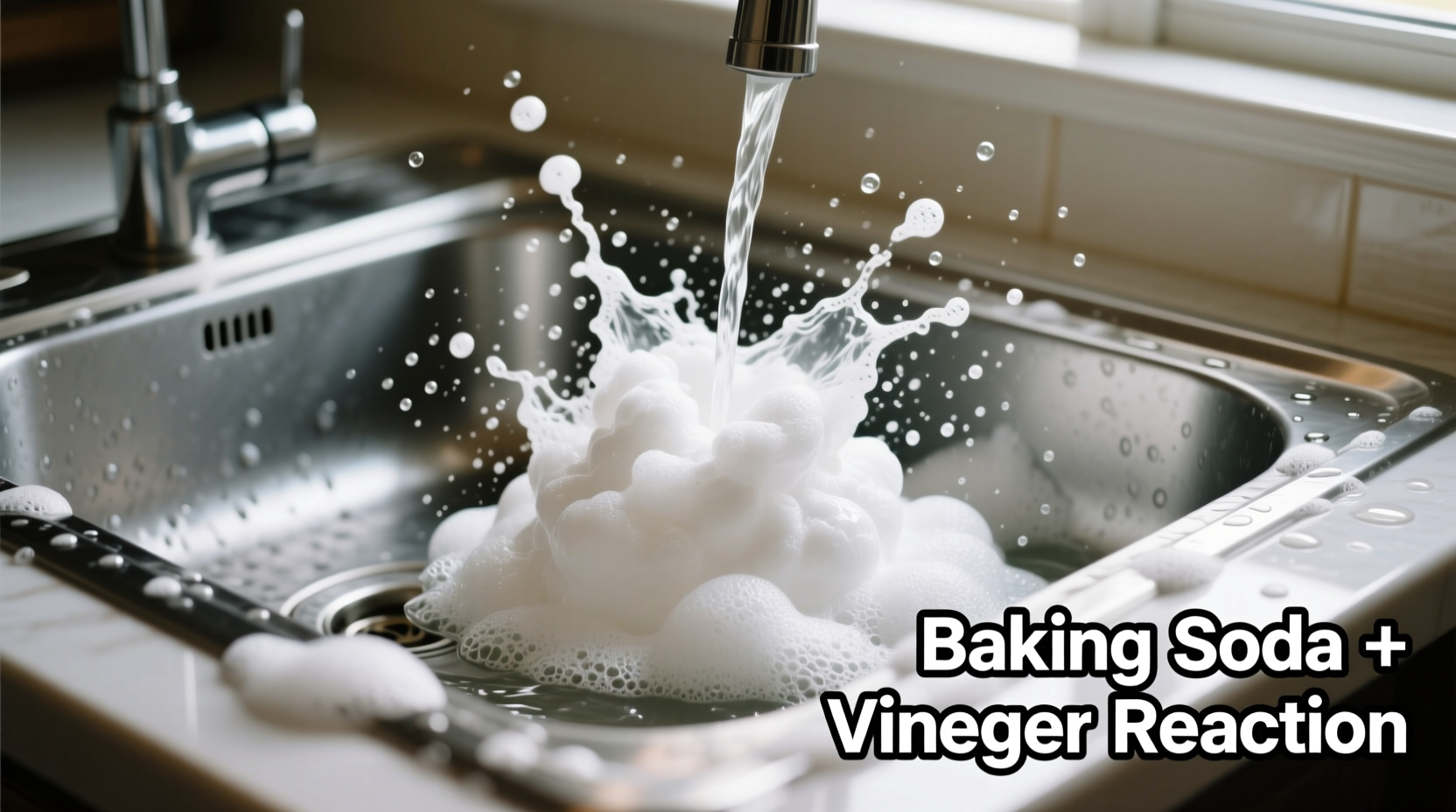 Baking soda and vinegar mixture in kitchen sink
