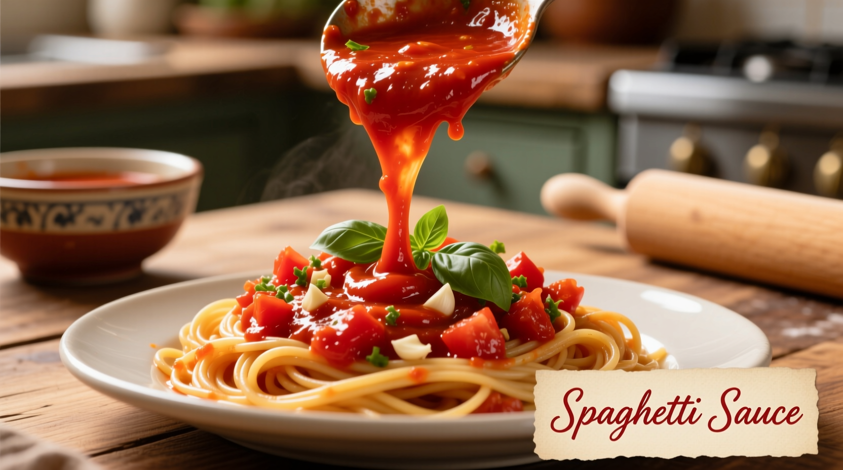 Tomato sauce transforming into spaghetti sauce