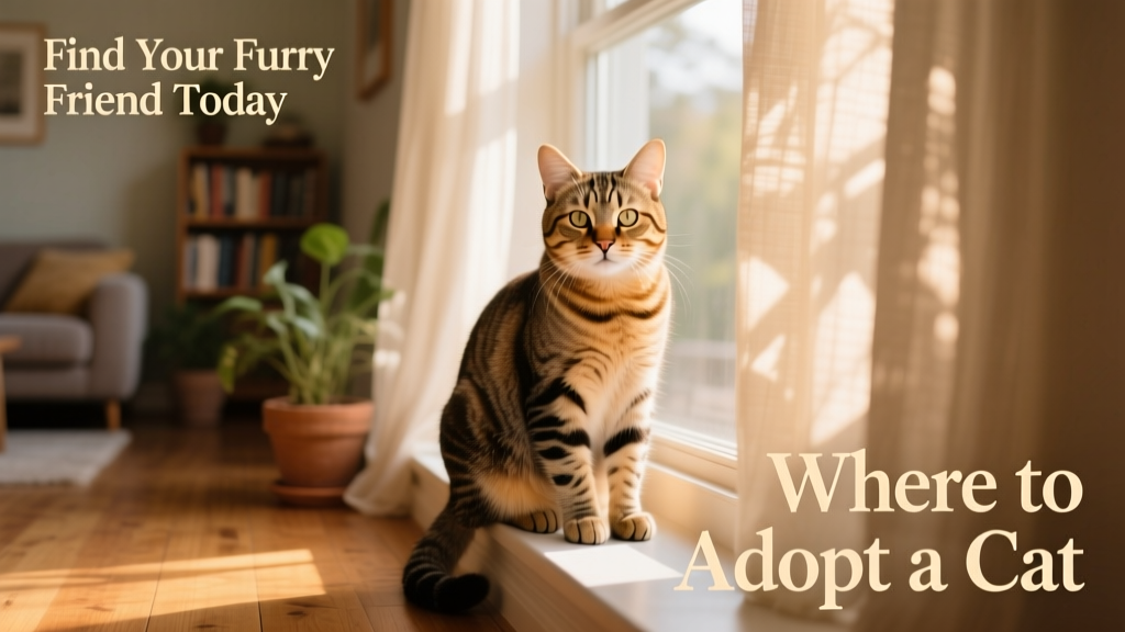 A friendly adult tabby cat sitting calmly on a sunlit windowsill, gazing gently at the camera