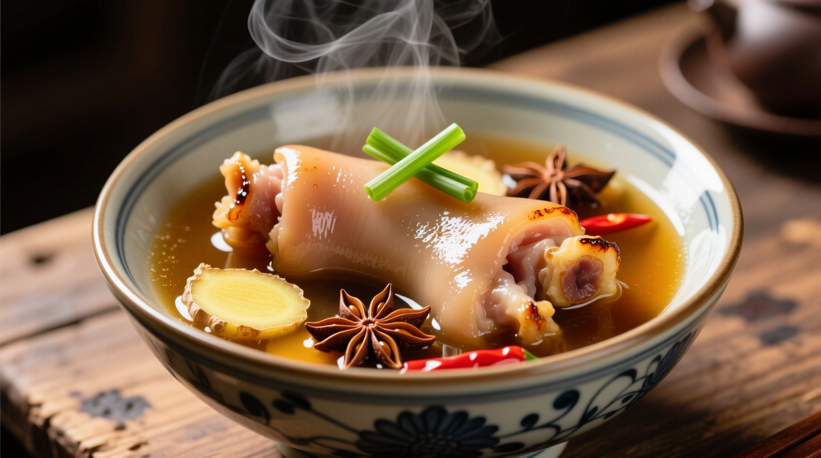 Perfectly cooked pig feet in ginger soy broth