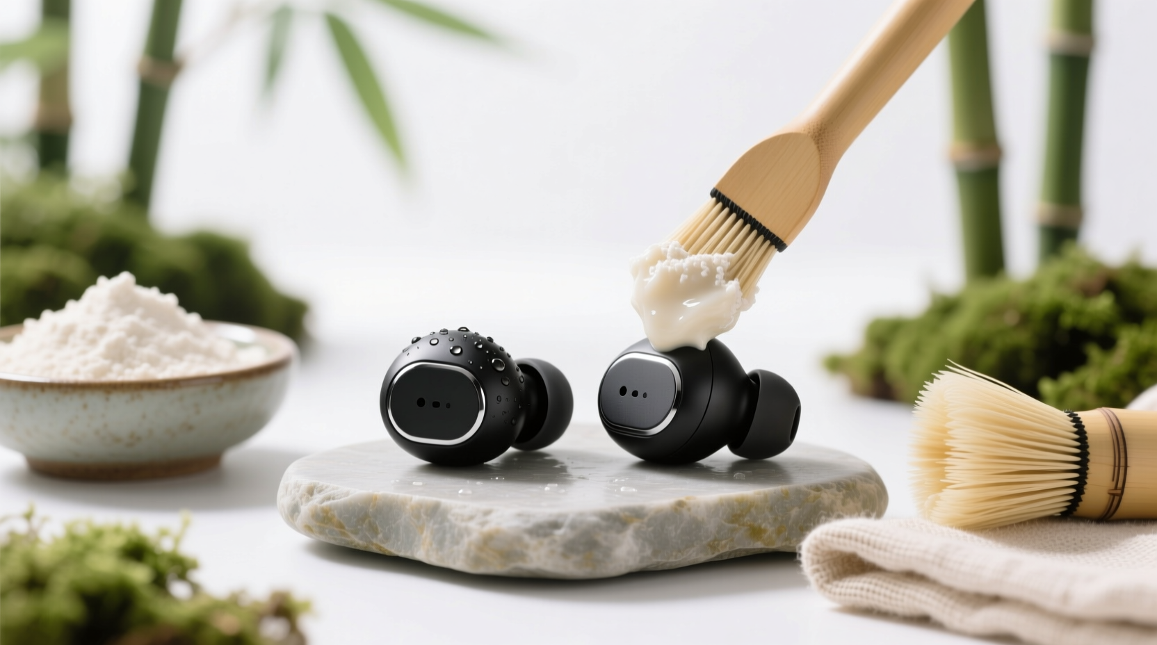 eco friendly earbud cleaning with rice flour paste