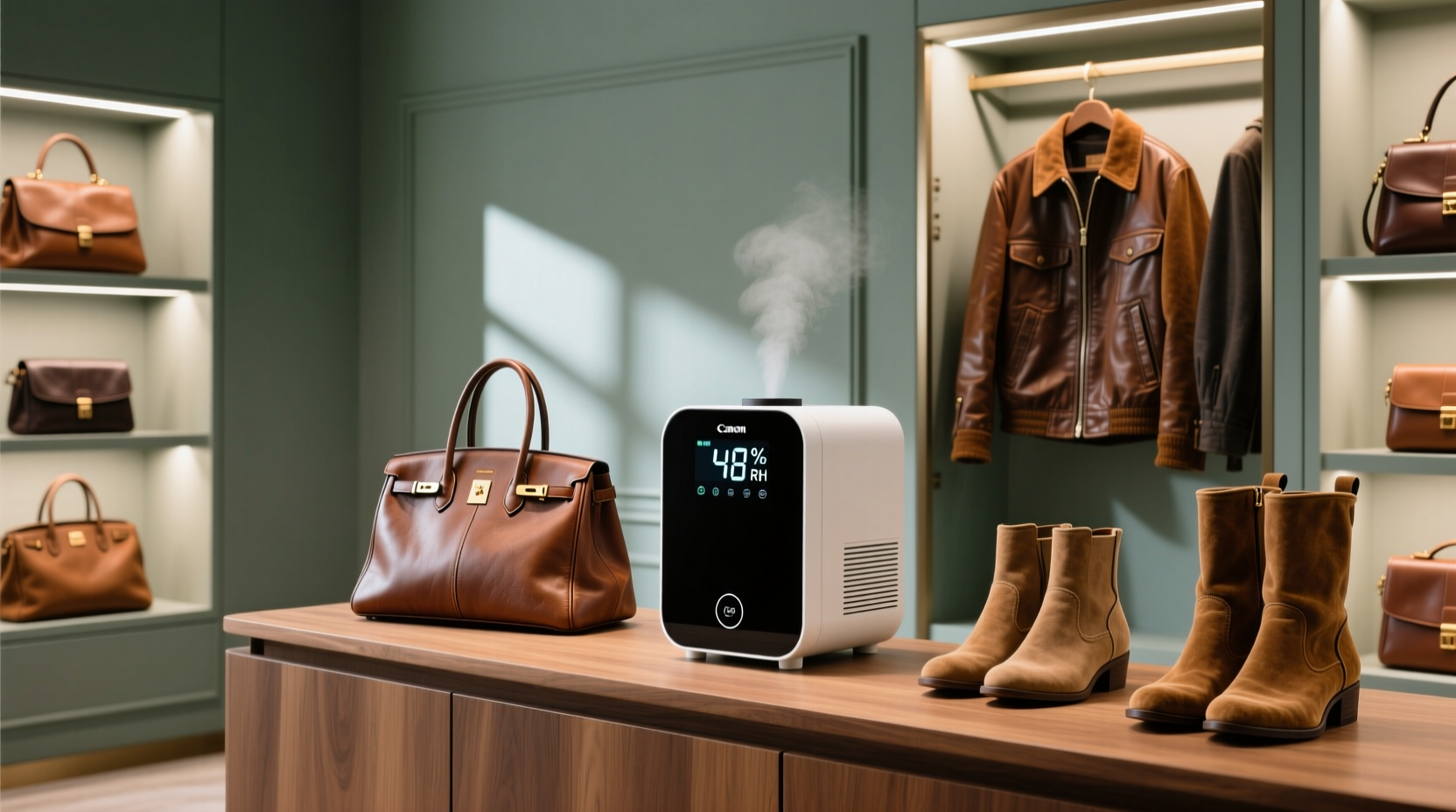 closet humidity monitor for leather suede care