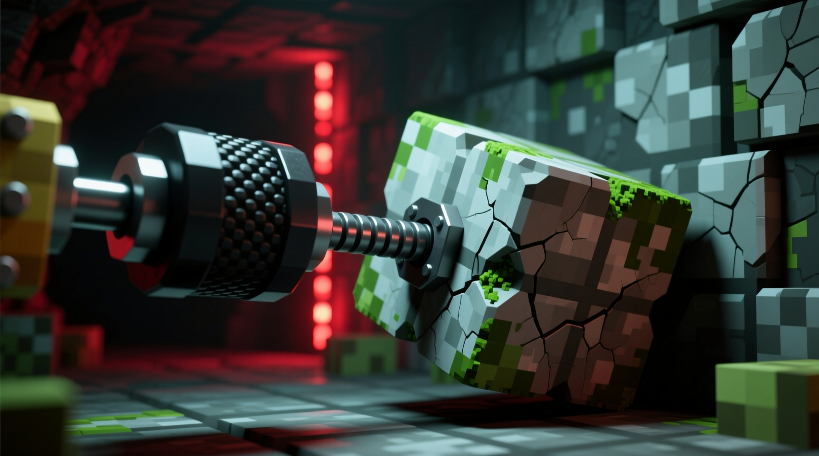 Sticky piston pulling cobblestone block in Minecraft