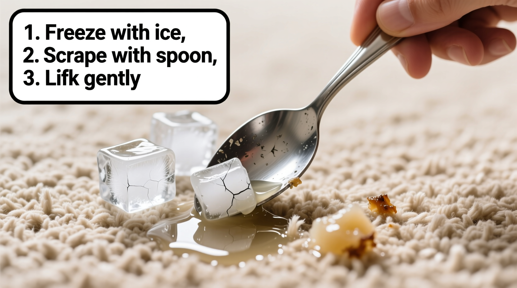 how to remove gum from carpet using ice and a spoon only