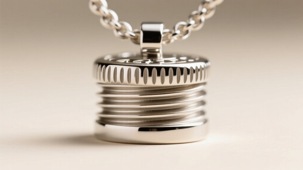 Detailed view of the precision screw threads on a sterling silver mezuzah necklace cap, highlighting the machined metal grooves.