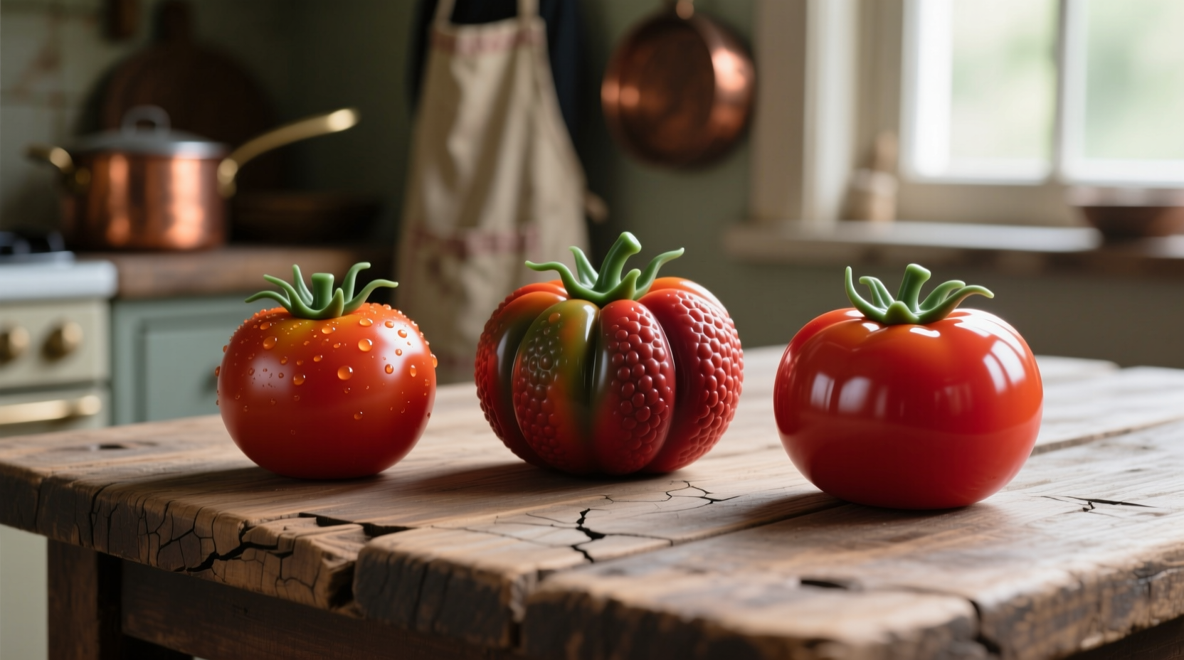 Various tomato substitutes arranged on wooden table