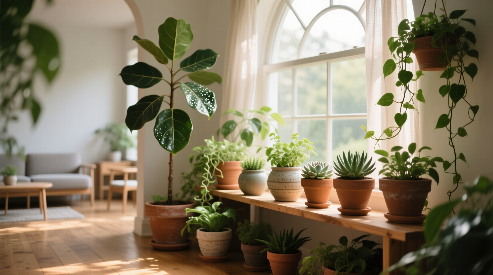 garden with potted plants