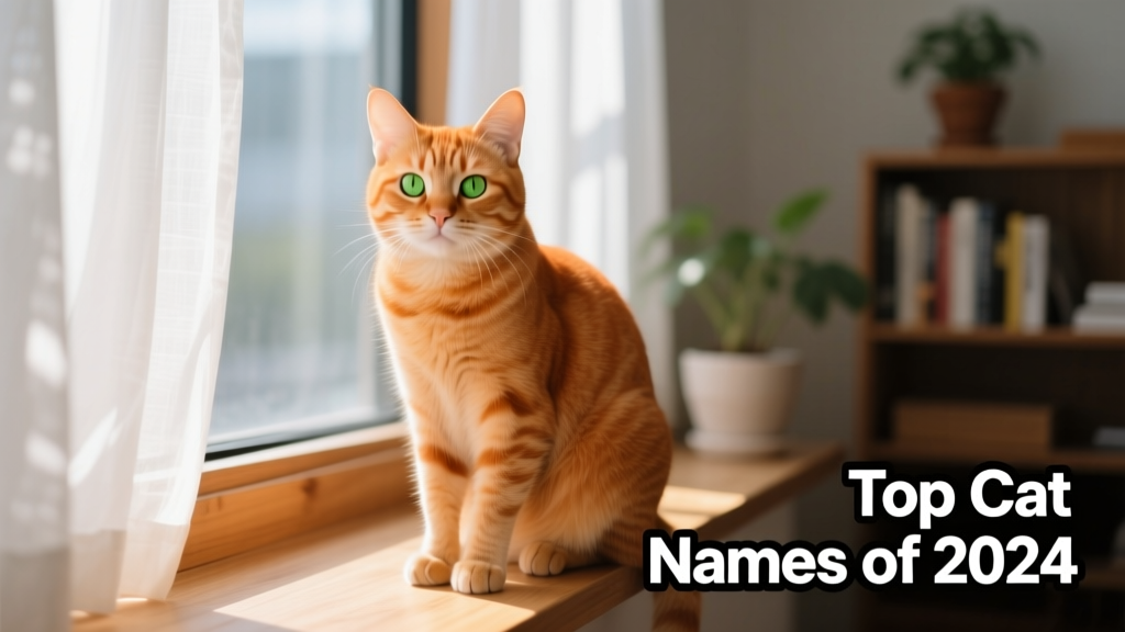 An orange tabby cat sitting on a sunlit windowsill, looking alert and friendly