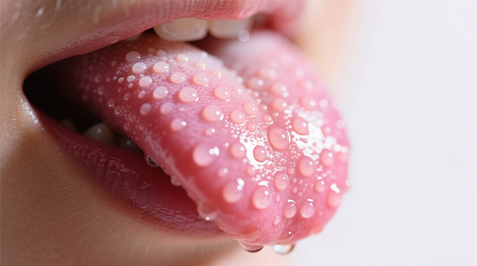 Close-up of healthy pink tongue with visible taste buds
