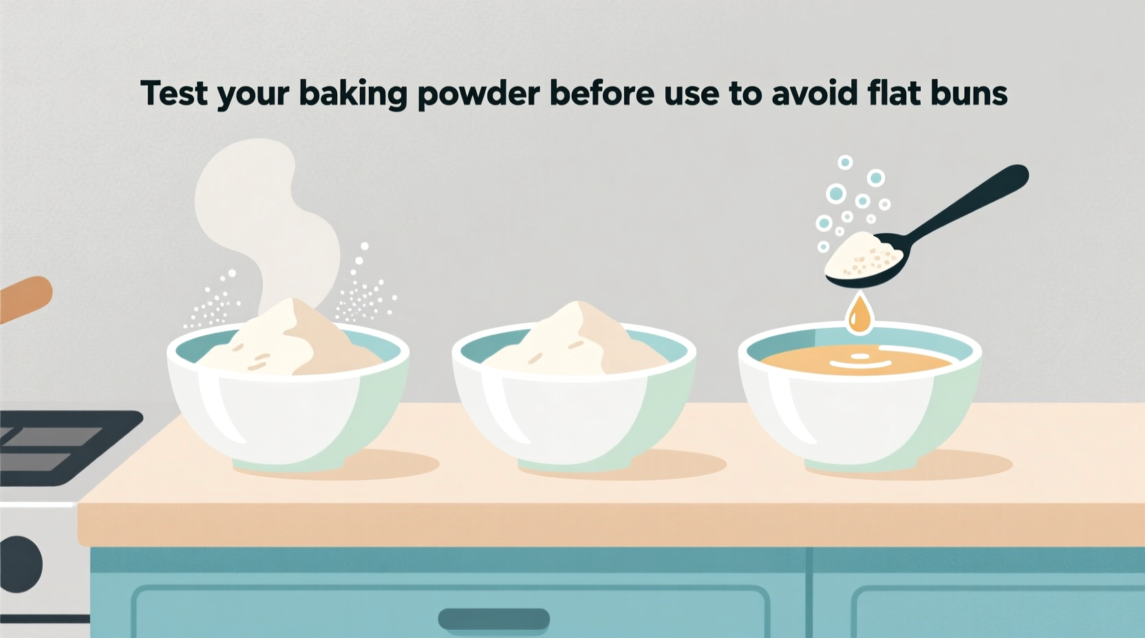 test your baking powder before use to avoid flat buste