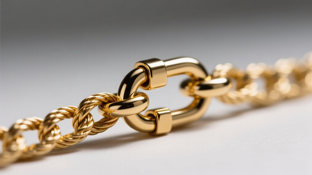 Macro shot of a 2mm gold rope chain with secure lobster clasp, highlighting chain gauge and hardware for heavy pendant layering