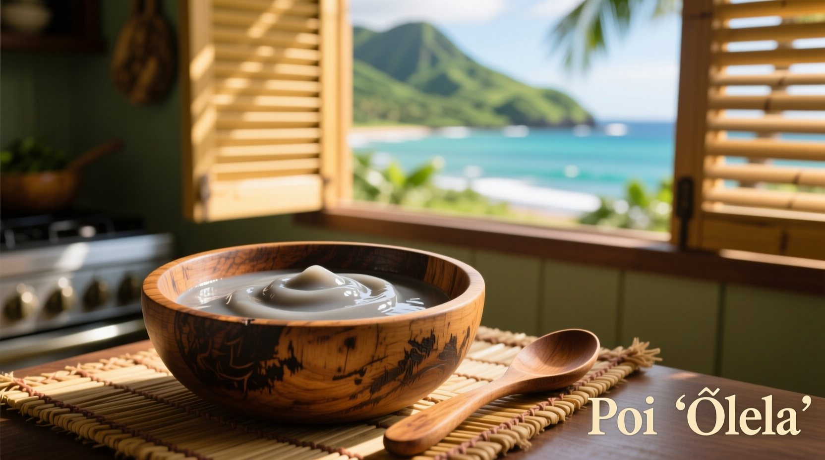 Traditional Hawaiian poi in a wooden bowl