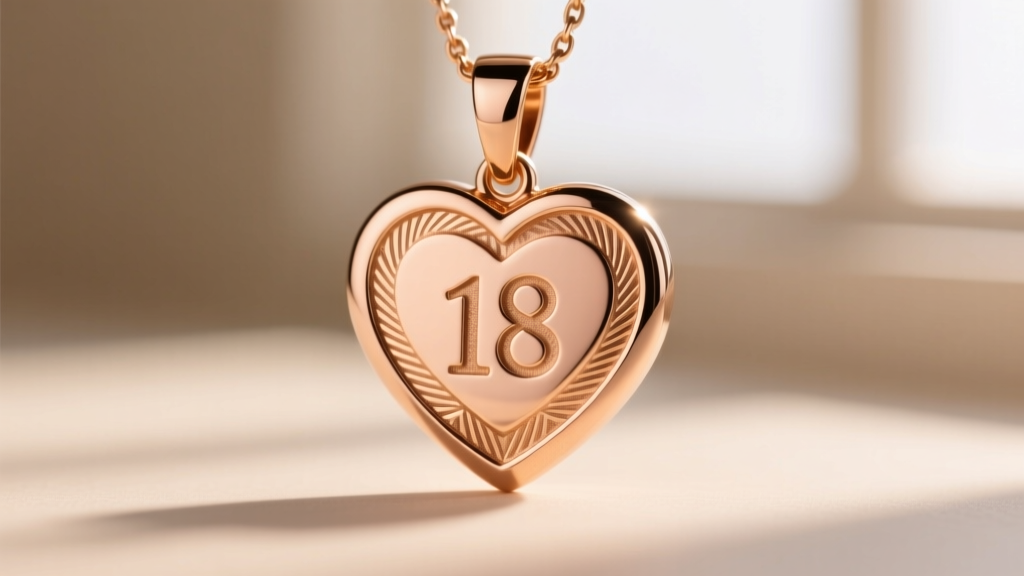 Macro shot of an 18k rose gold heart initial pendant edge, highlighting the smooth polished bevel and deep laser engraving depth