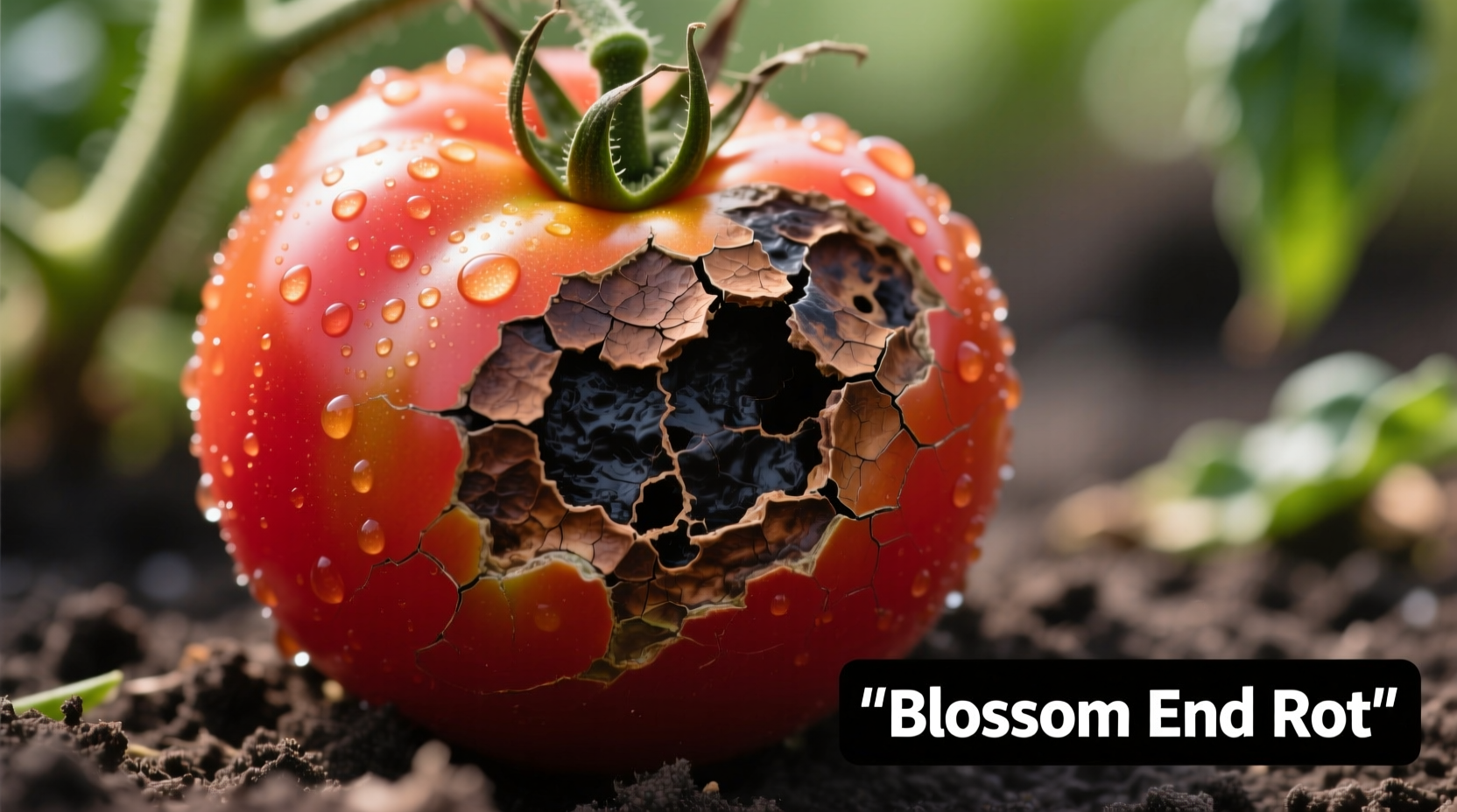 Tomato showing blossom end rot symptoms on ripening fruit
