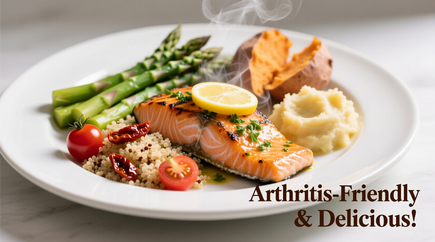 Colorful plate showing arthritis-friendly meal options