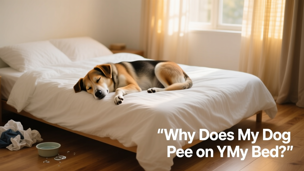 A calm dog resting peacefully on a clean, made bed