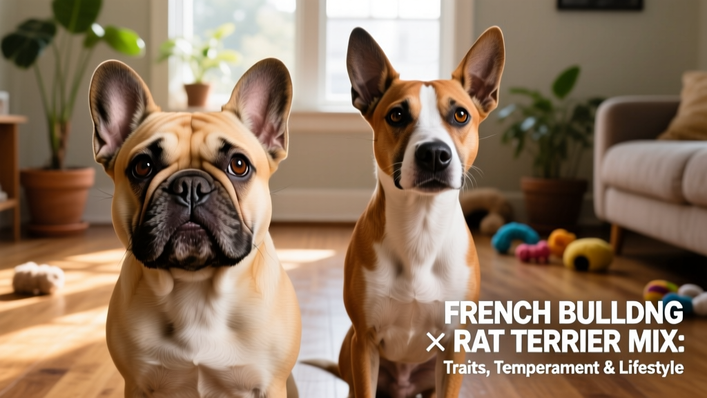 Side-by-side comparison showing a French Bulldog and an American Rat Terrier, highlighting physical differences and shared expressive eyes