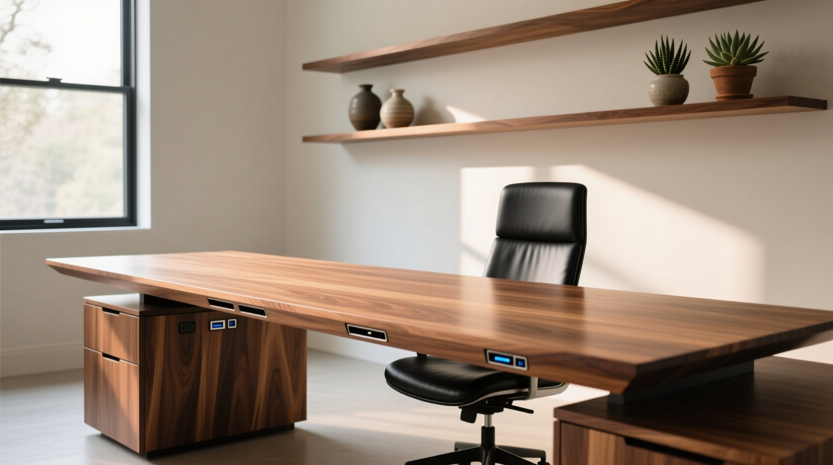 the custom wood ultrawide workspace
