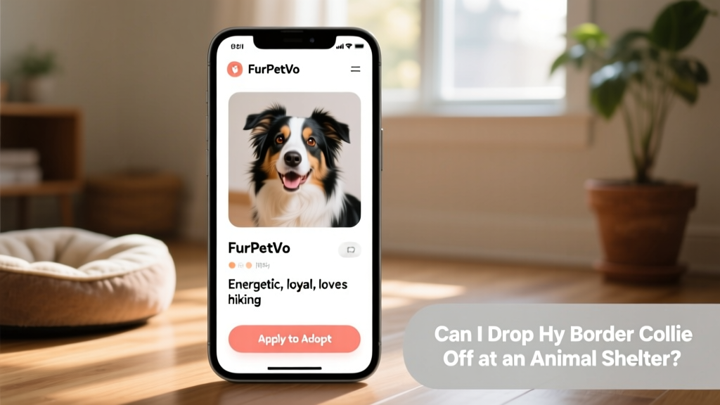 Screenshot-style image showing a well-designed FurPetVo dog profile page with photos, bio section, and 'Apply to Adopt' button