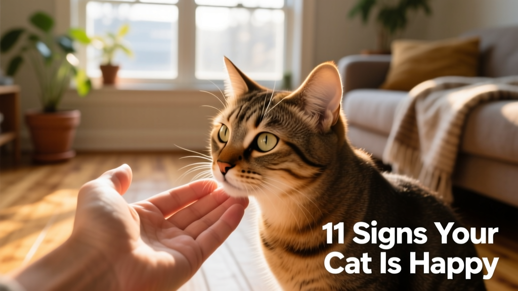 A cat gently headbutting its human’s hand while making eye contact