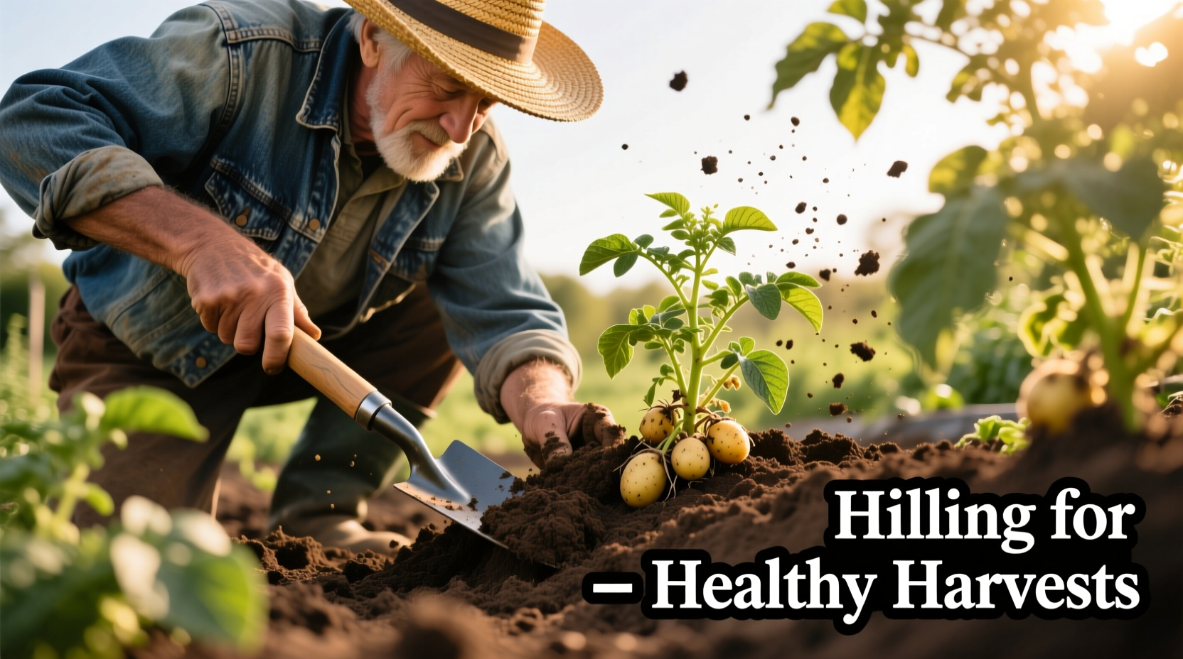 Gardener demonstrating proper potato hilling technique