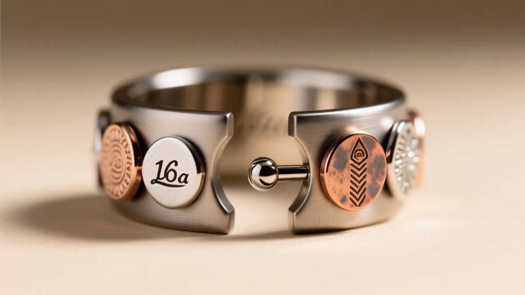 Macro shot of a 16-gauge titanium helix cuff with tiny asymmetric mixed-metal charms, highlighting the intricate matte finish.