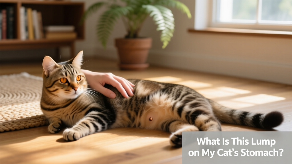 Gentle close-up of a hand stroking a relaxed, healthy cat’s side during a home wellness check