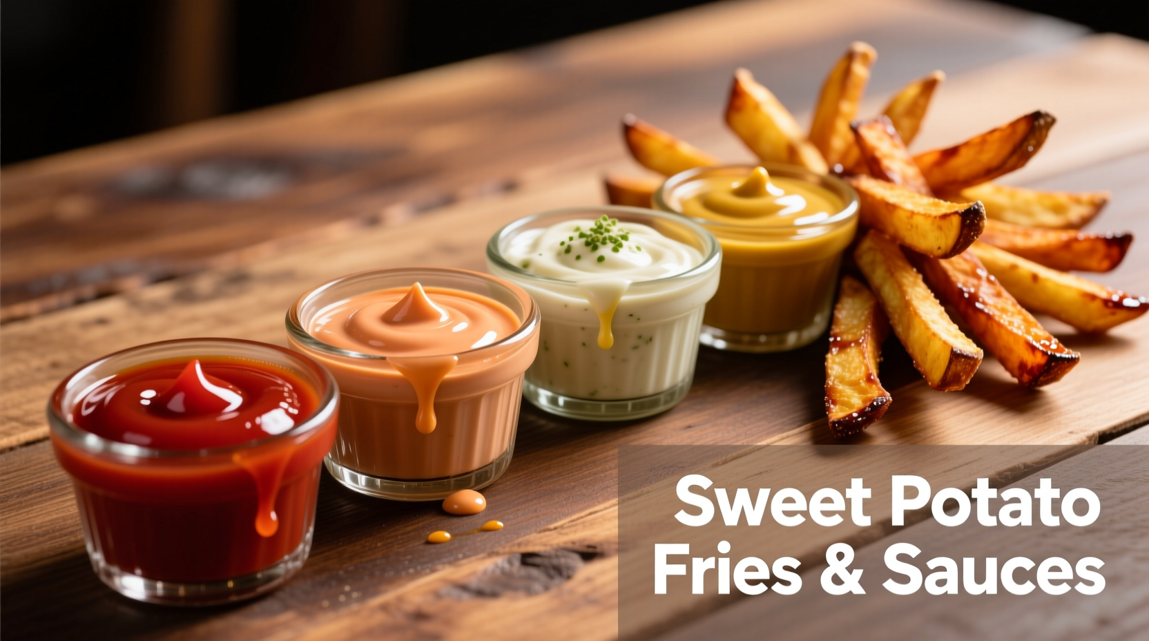 Assorted dipping sauces with sweet potato fries