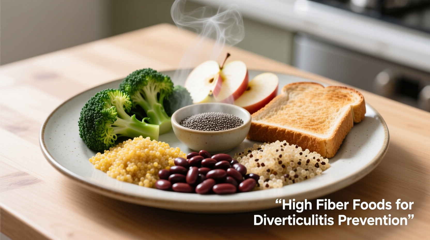 Plate with high fiber foods for diverticulitis prevention