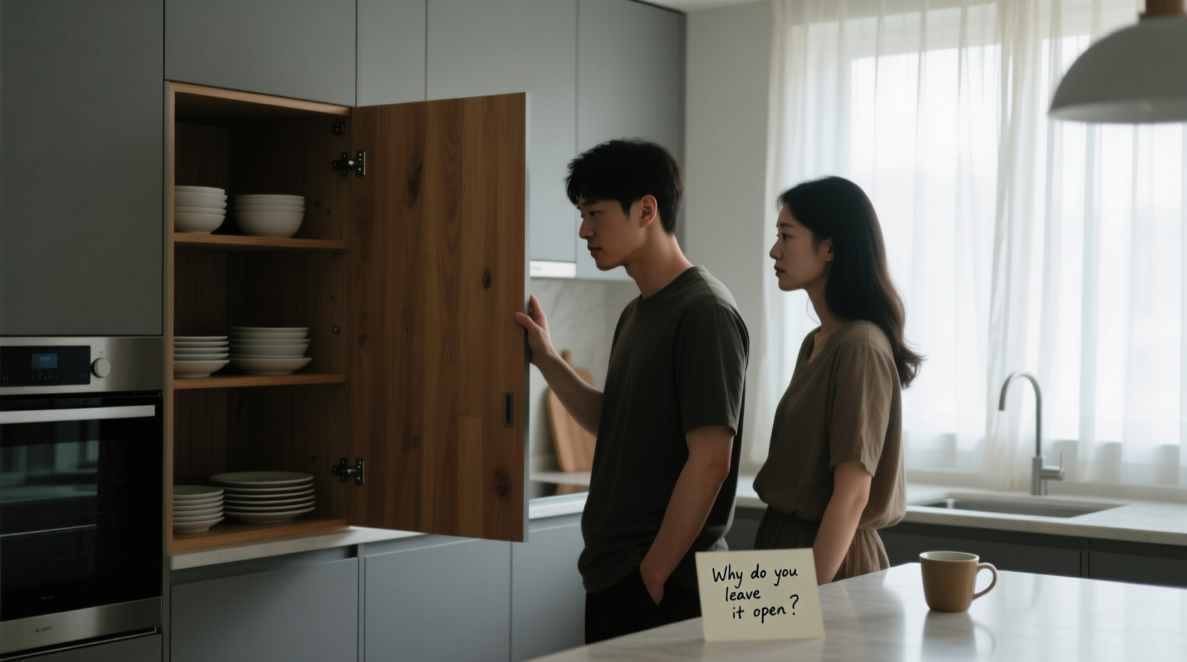 why does my partner always leave cabinet doors open and is this laziness or subconscious protest