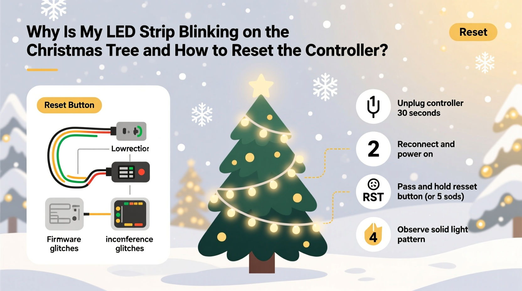 why is my led strip blinking on christmas tree and how to reset the controller