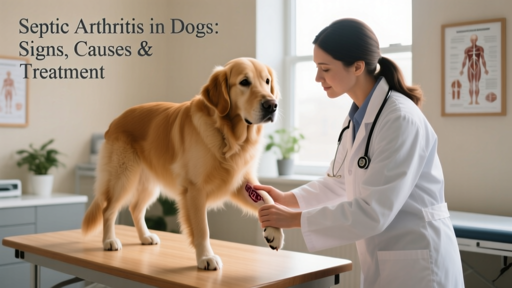 Veterinarian gently examining a dog’s front leg while the dog remains still and attentive