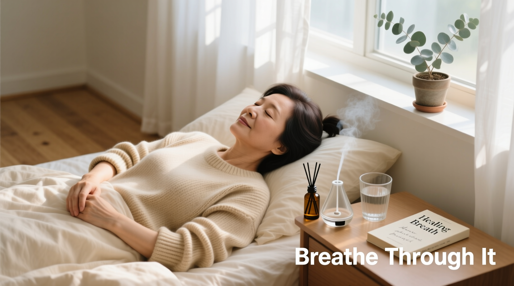 Woman smelling essential oils during cold recovery