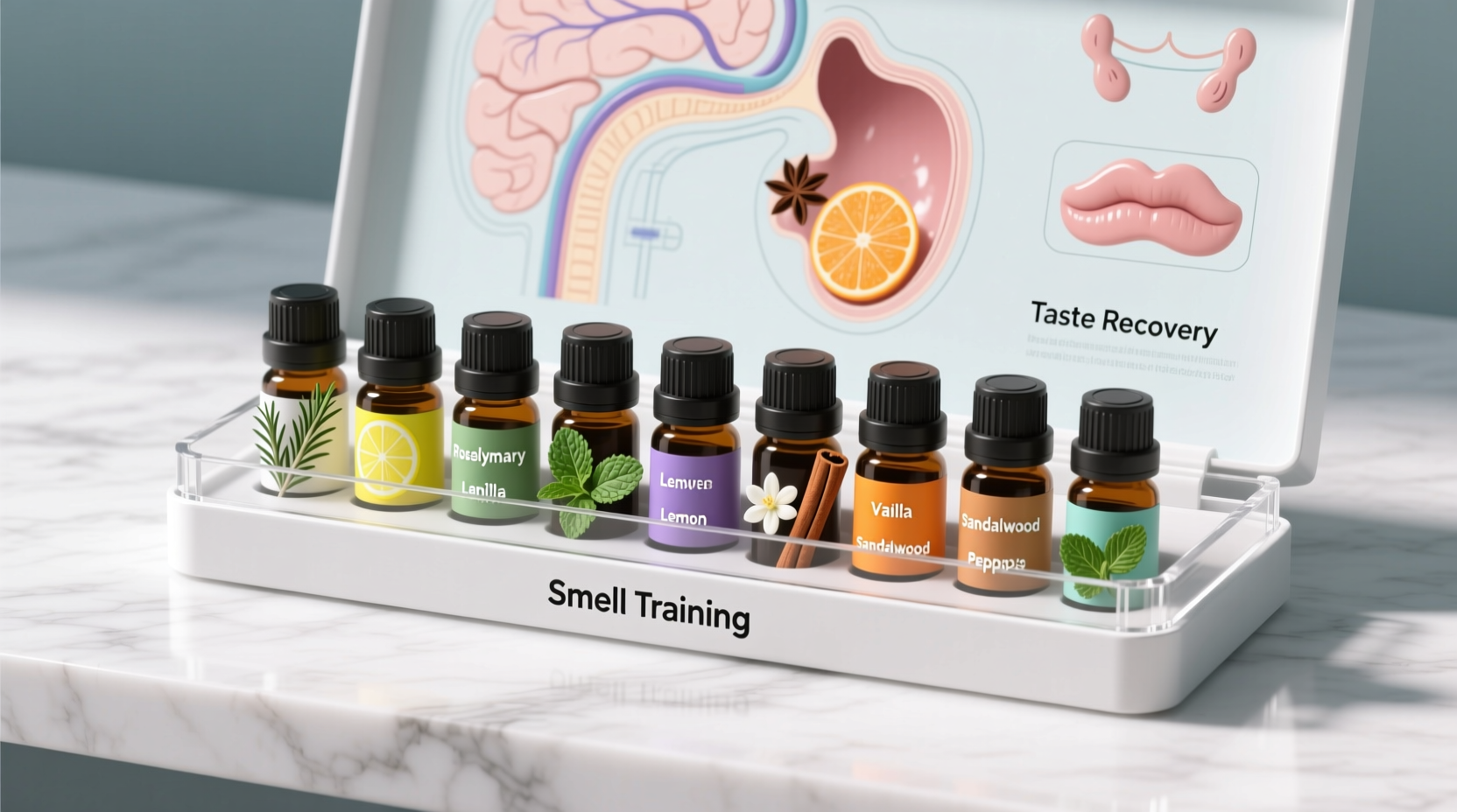 Smell training kit with essential oils for taste recovery
