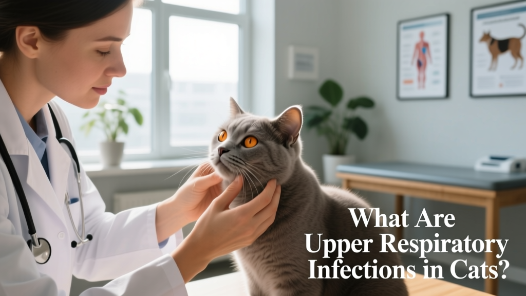 Veterinarian gently examining a cat's eyes and nose during a wellness check