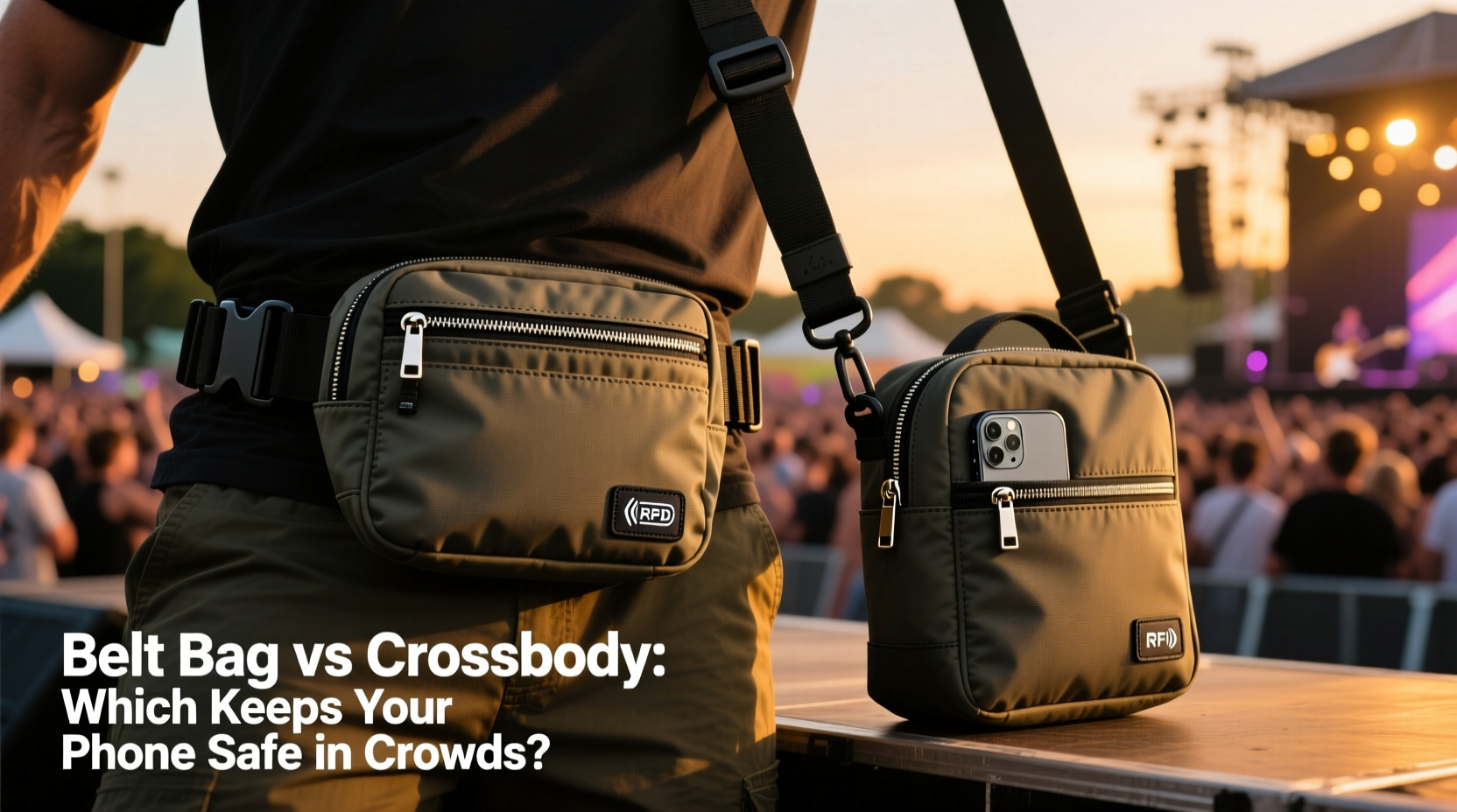 belt bag vs crossbody for concerts which keeps your phone safe from crowds